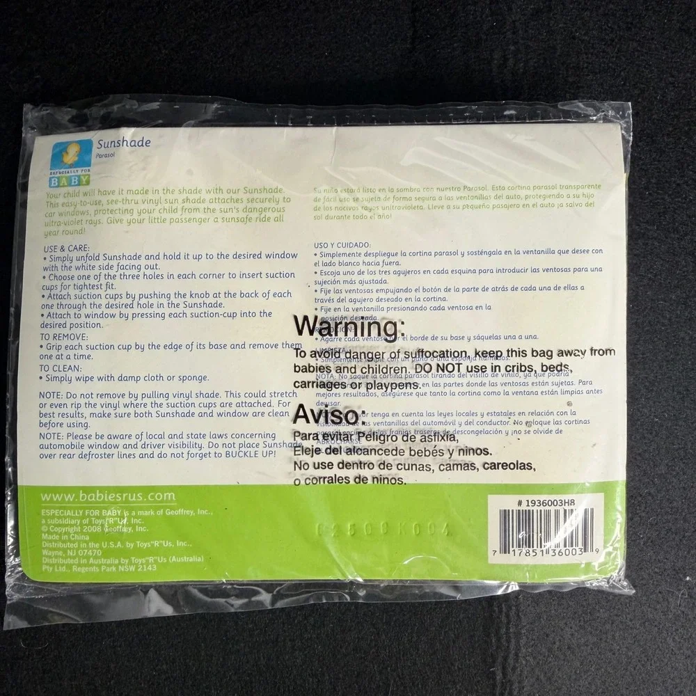 Vintage Y2K Babies R Us Yellow Sun Shade Car Suction Cup Window Shade